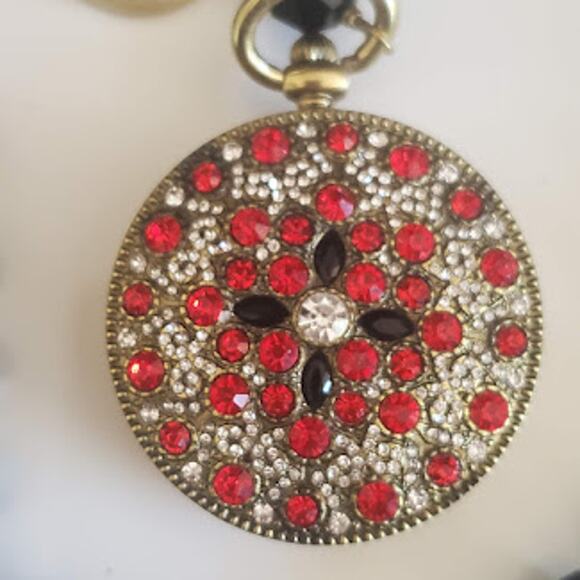 Heidi Daus About Time Pocket Watch Necklace Swarovski Crystals‎ Gold Tone NWOT - Picture 3 of 12